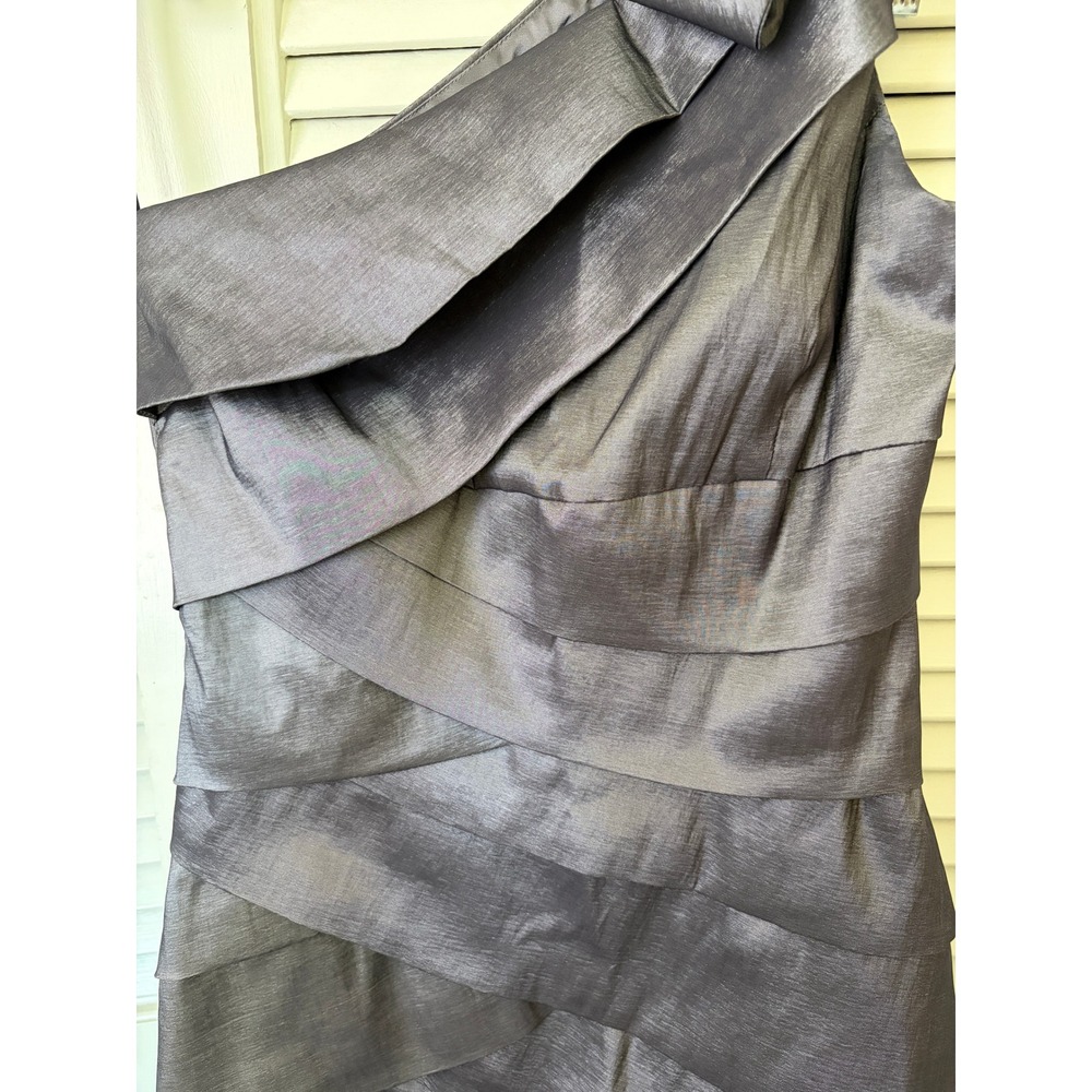 Jessica McClintock Metallic One Shoulder Dress Mini VTG Y2K Silver Gray Womens 4 - Picture 3 of 8